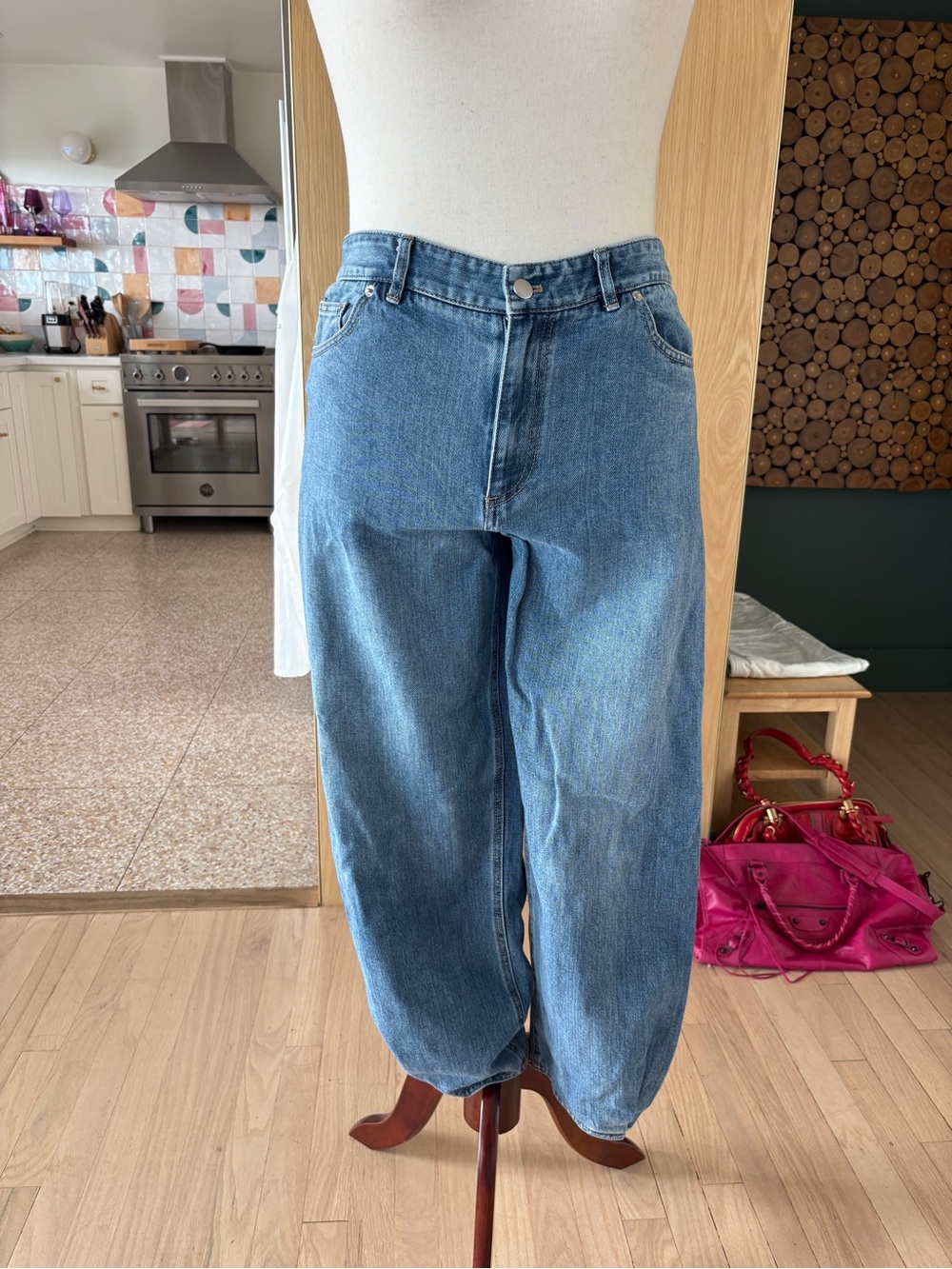 Tibi Medium Blue Asymmetric Pocket Jeans